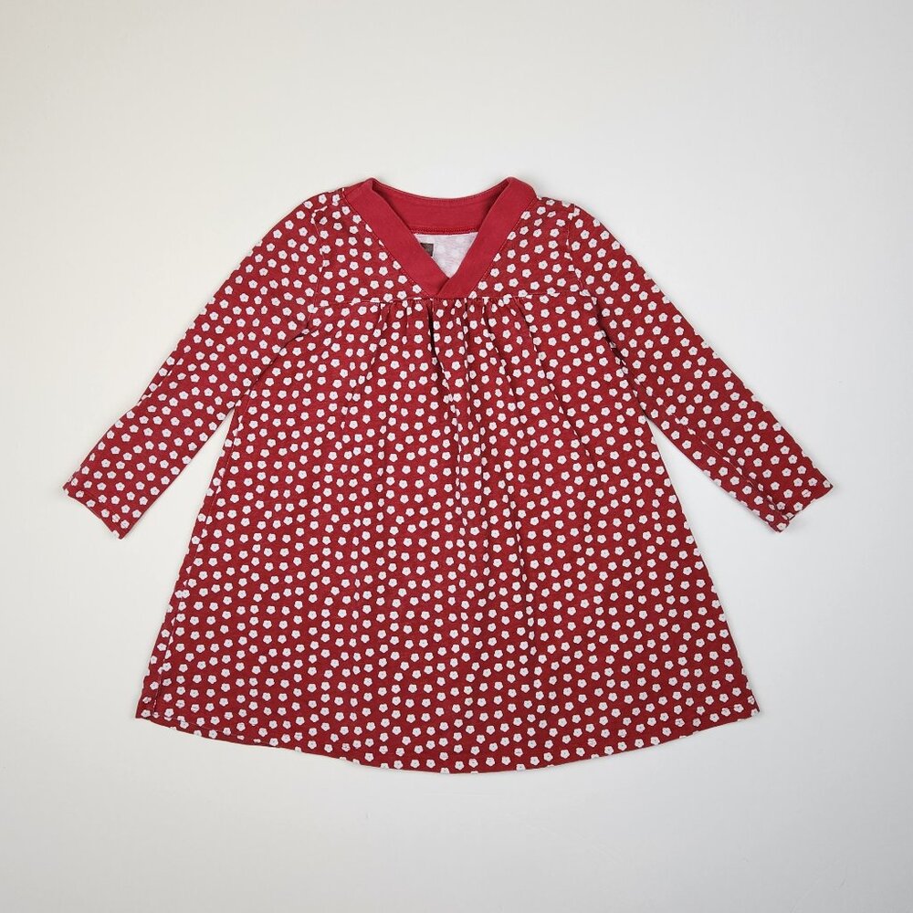 Tea Collection Yuka Floral Long Sleeve Trapeze Cotton Dress Red sz 5